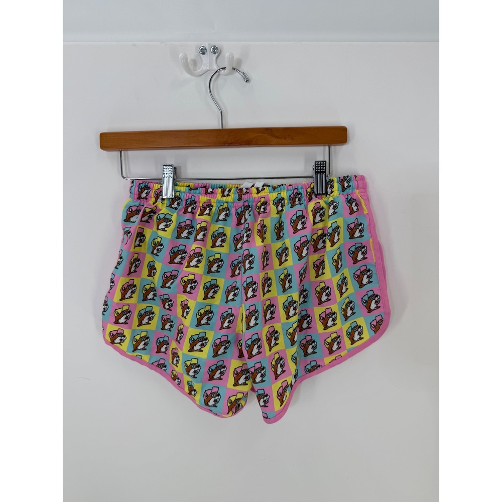 Buc-ee's Women's Pink Multi-Color Checkered Beaver Print Dolphin Shorts Small